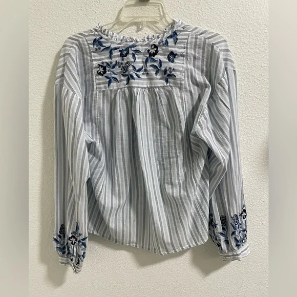 Pilcro Anthropologie Blue and White Striped Embroidered Women's Top - Picture 4 of 9